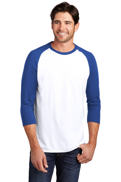 Front View of Deep Royal/Wht District Perfect Tri 3/4-Sleeve Raglan. DM136 plain