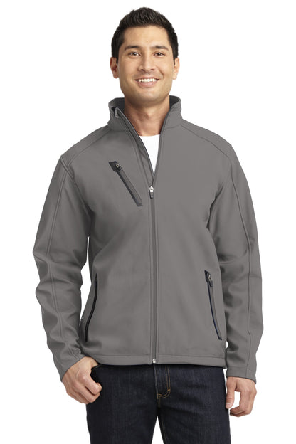 Front View of Deep Smoke Port Authority Welded Soft Shell Jacket. J324 plain