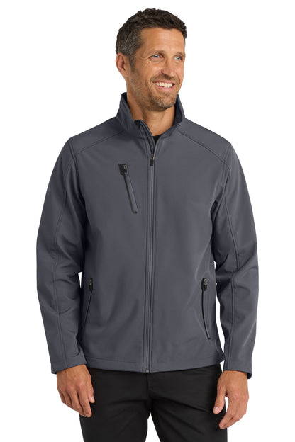 Front View of Deep Smoke Port Authority Welded Soft Shell Jacket. J324 plain
