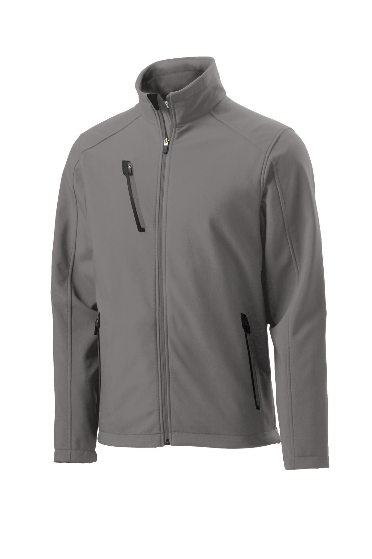 Front View of Deep Smoke Port Authority Welded Soft Shell Jacket. J324 plain