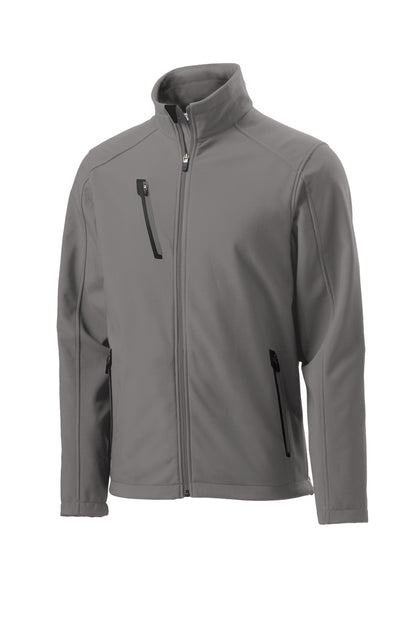 Front View of Deep Smoke Port Authority Welded Soft Shell Jacket. J324 plain