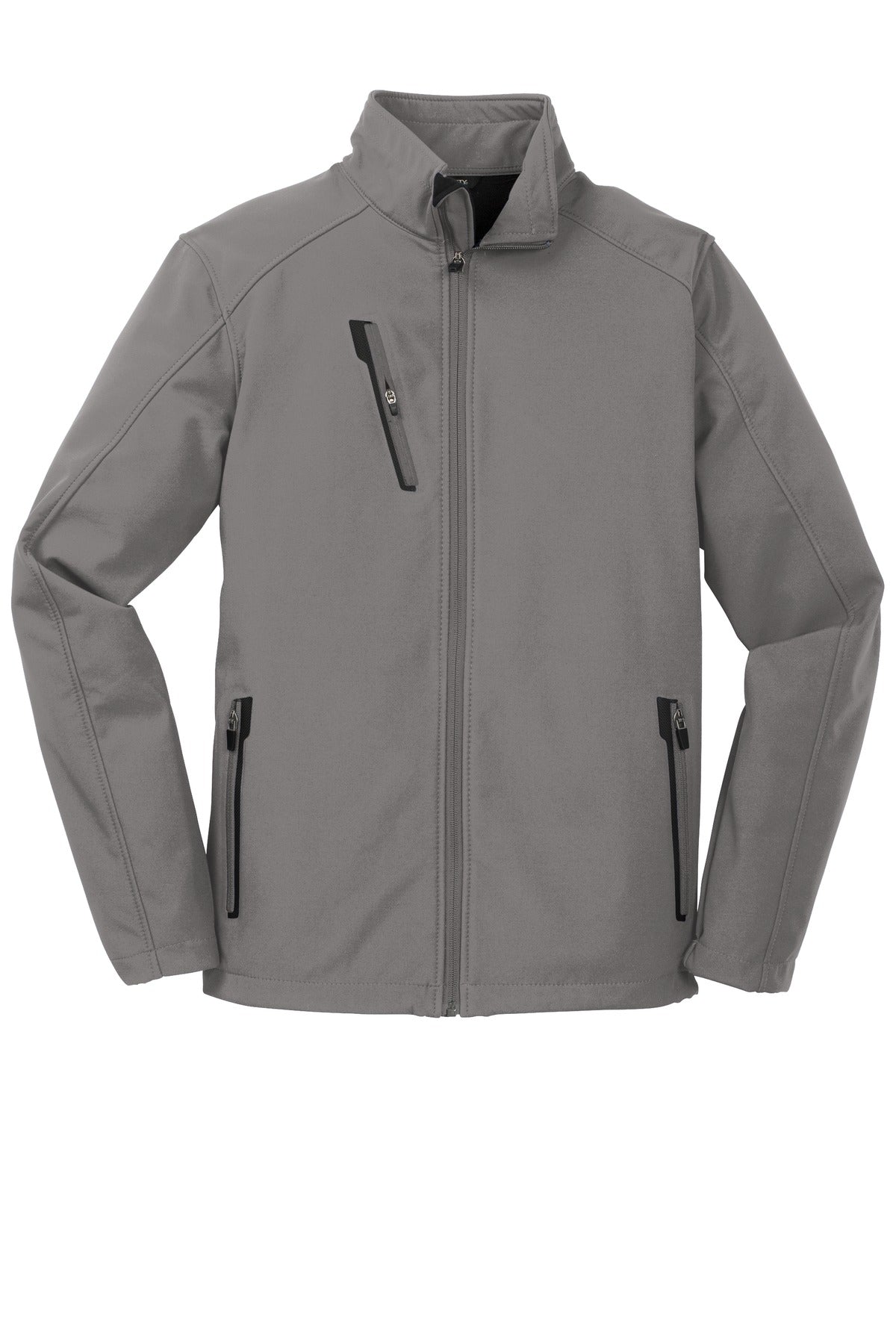 Front View of Deep Smoke Port Authority Welded Soft Shell Jacket. J324 plain