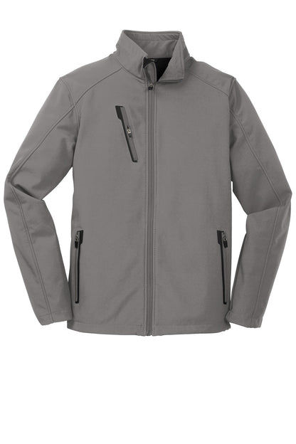 Front View of Deep Smoke Port Authority Welded Soft Shell Jacket. J324 plain