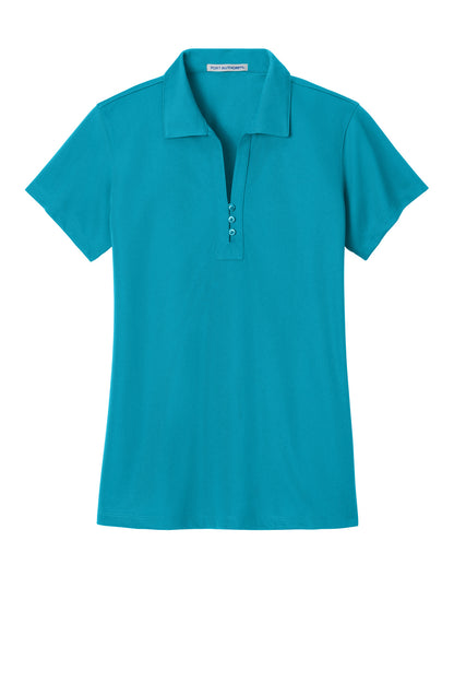 Front View of Deep Teal Blue Port Authority Women's Tech Pique Polo. L527