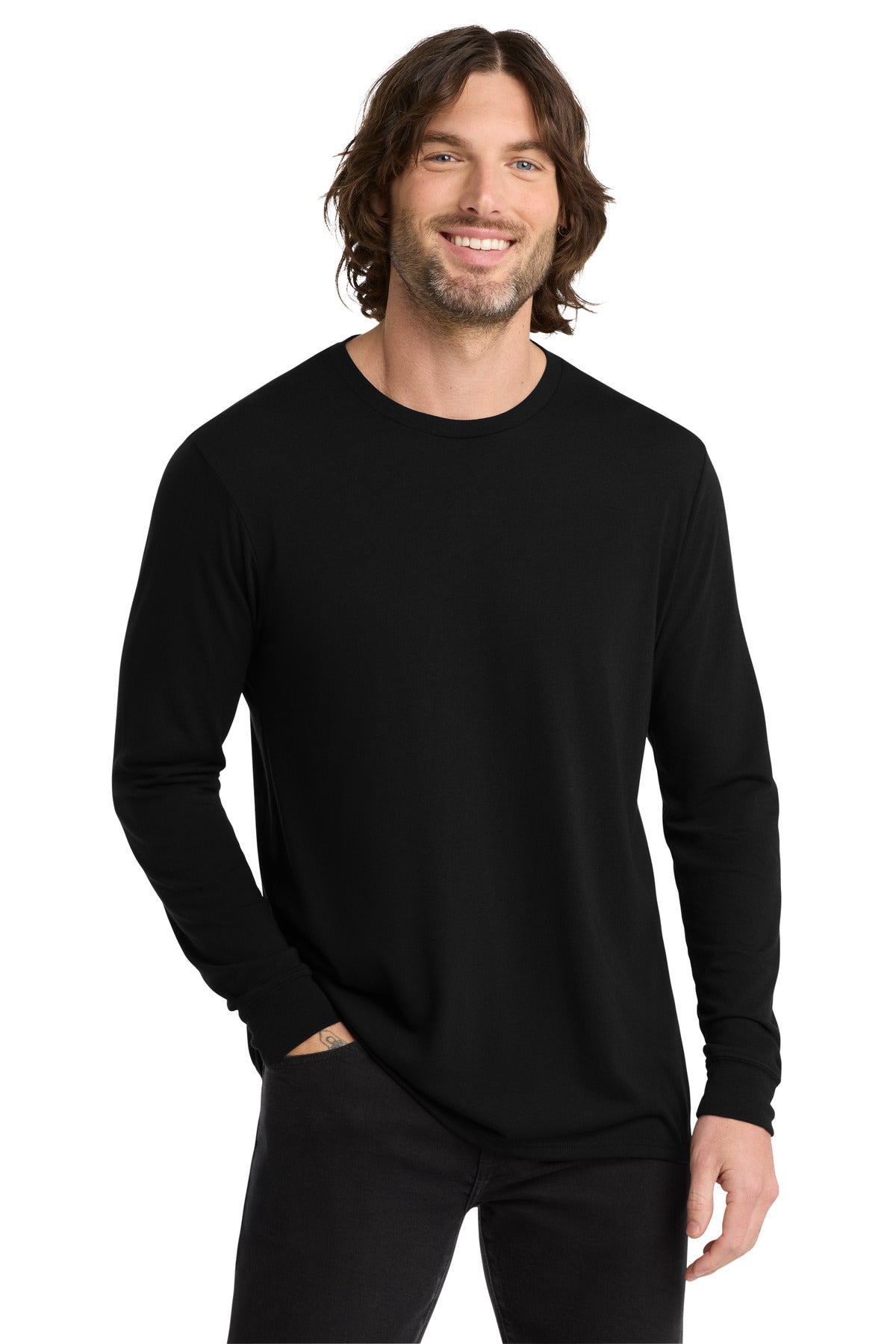 Front View of DeepBlack Allmade Unisex Tri-Blend Long Sleeve Tee AL6004 plain