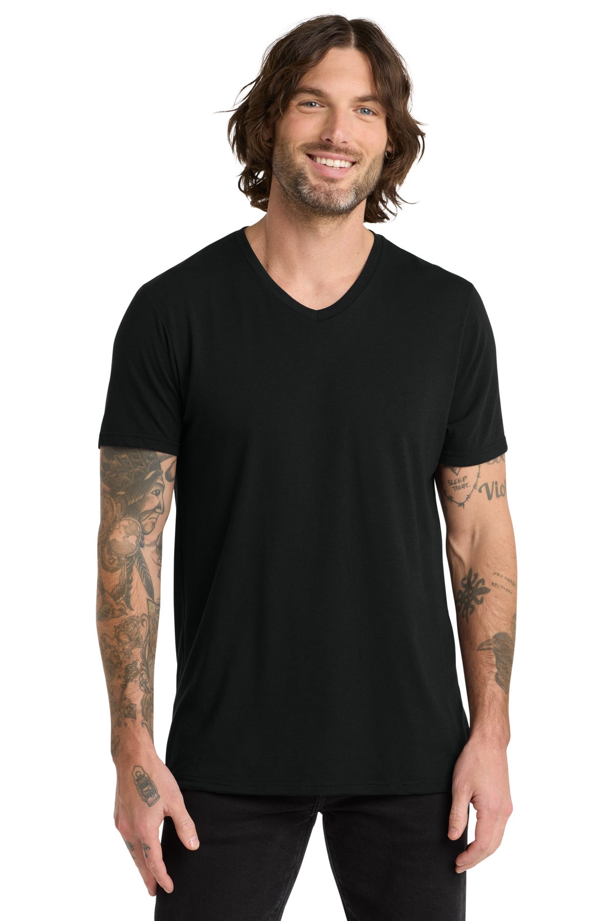 Front View of DeepBlack Allmade Unisex Tri-Blend V-Neck Tee AL2014 plain
