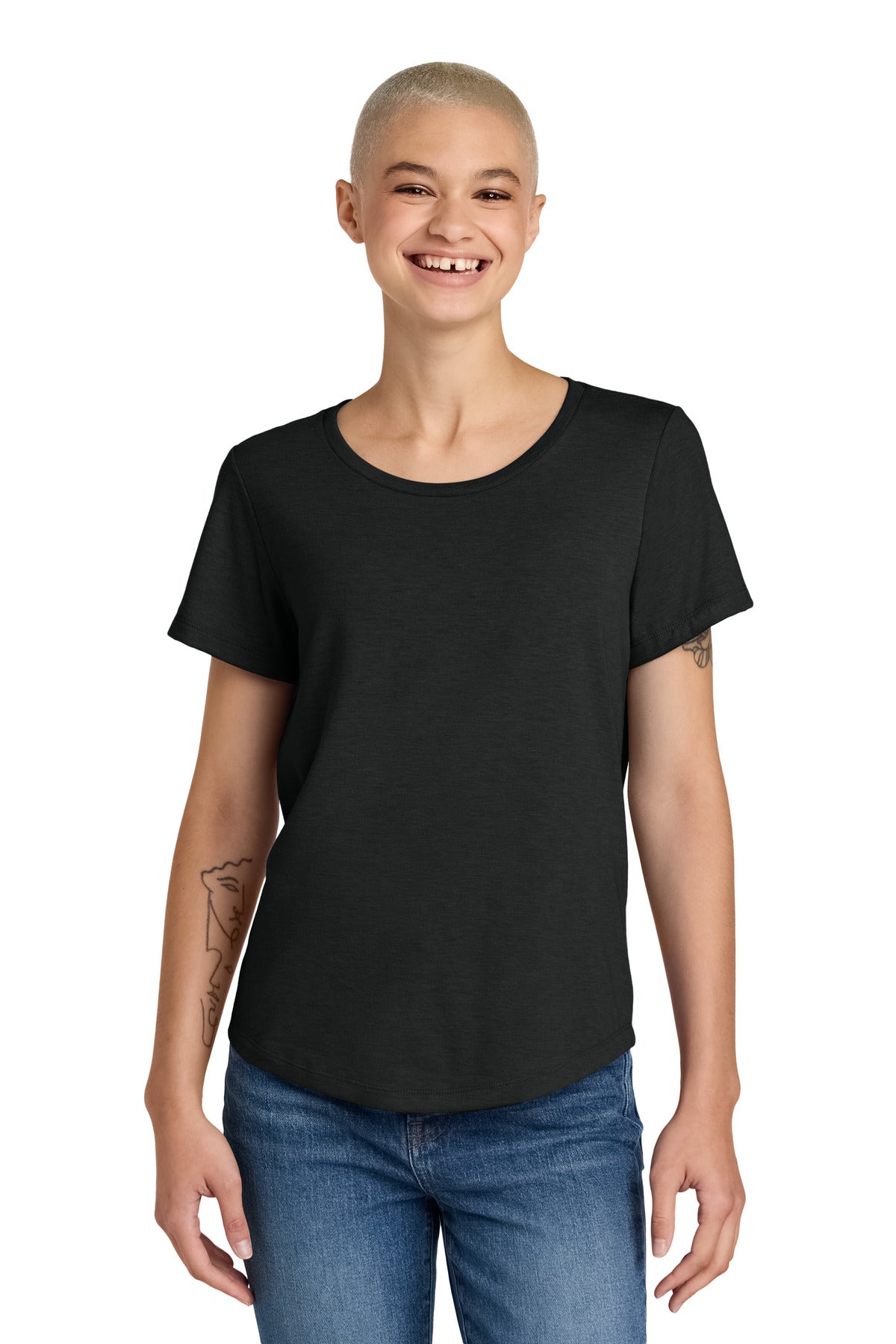 Front View of DeepBlack Allmade Women's Relaxed Tri-Blend Scoop Neck Tee AL2015 plain