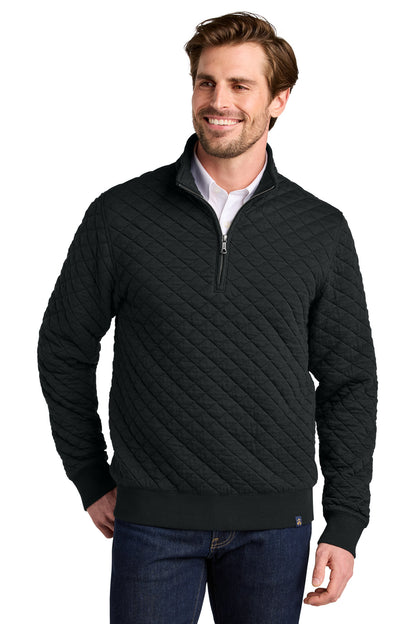Front View of DeepBlack Brooks Brothers Diamond Quilt 1/4-Zip BB18212 plain