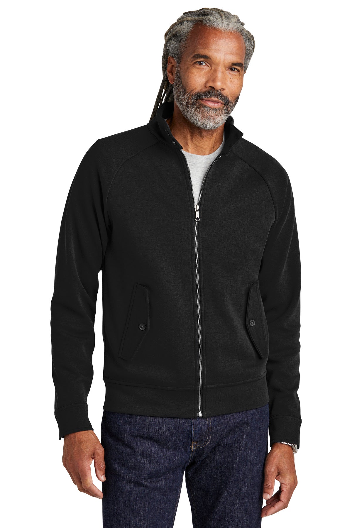 Front View of DeepBlack Brooks Brothers Double-Knit Full-Zip BB18210 plain