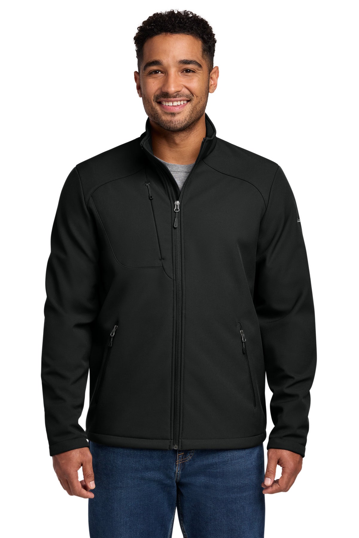 Front View of DeepBlack Eddie Bauer Stretch Soft Shell Jacket EB544 plain