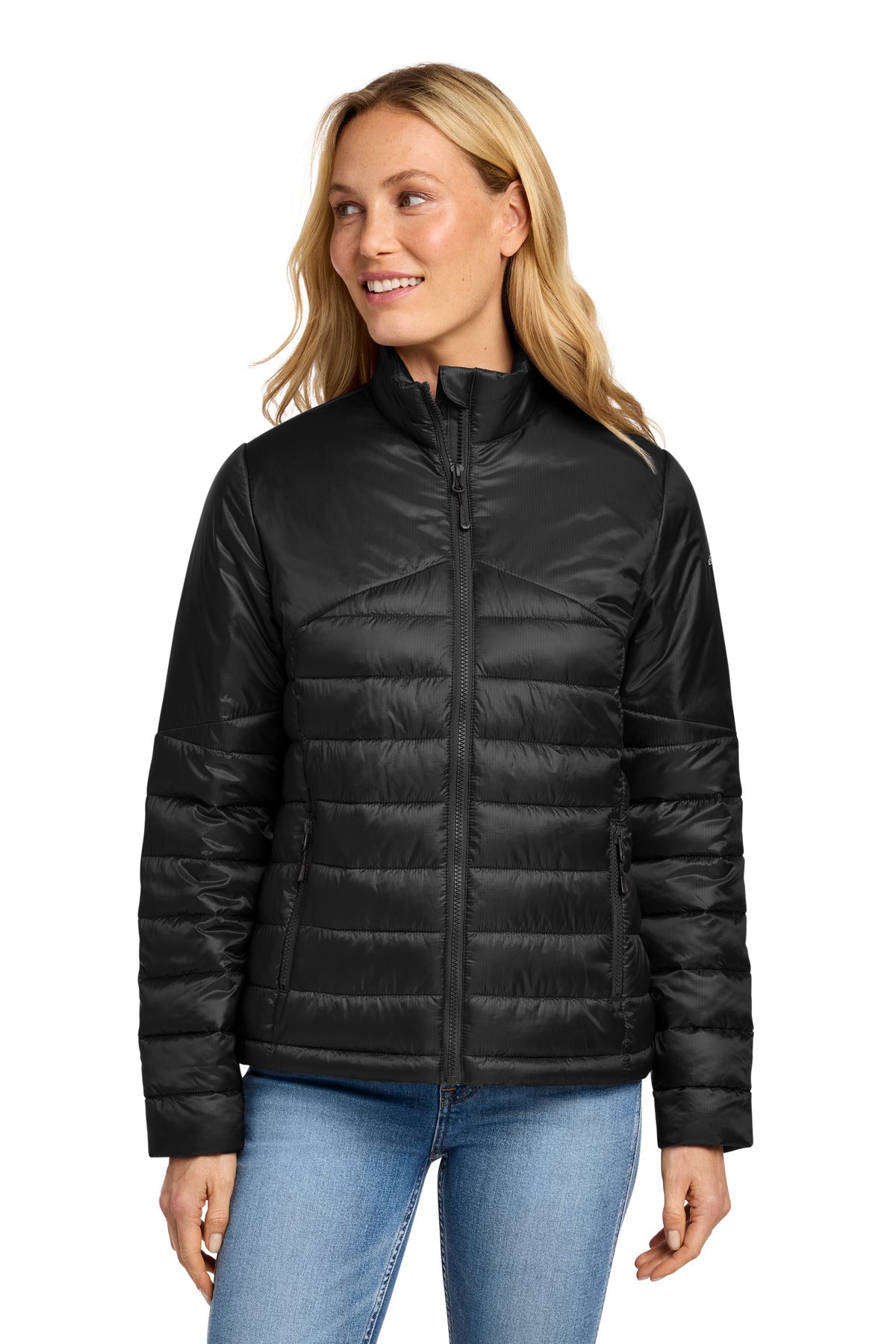 Front View of DeepBlack Eddie Bauer Women's Quilted Jacket EB511 plain