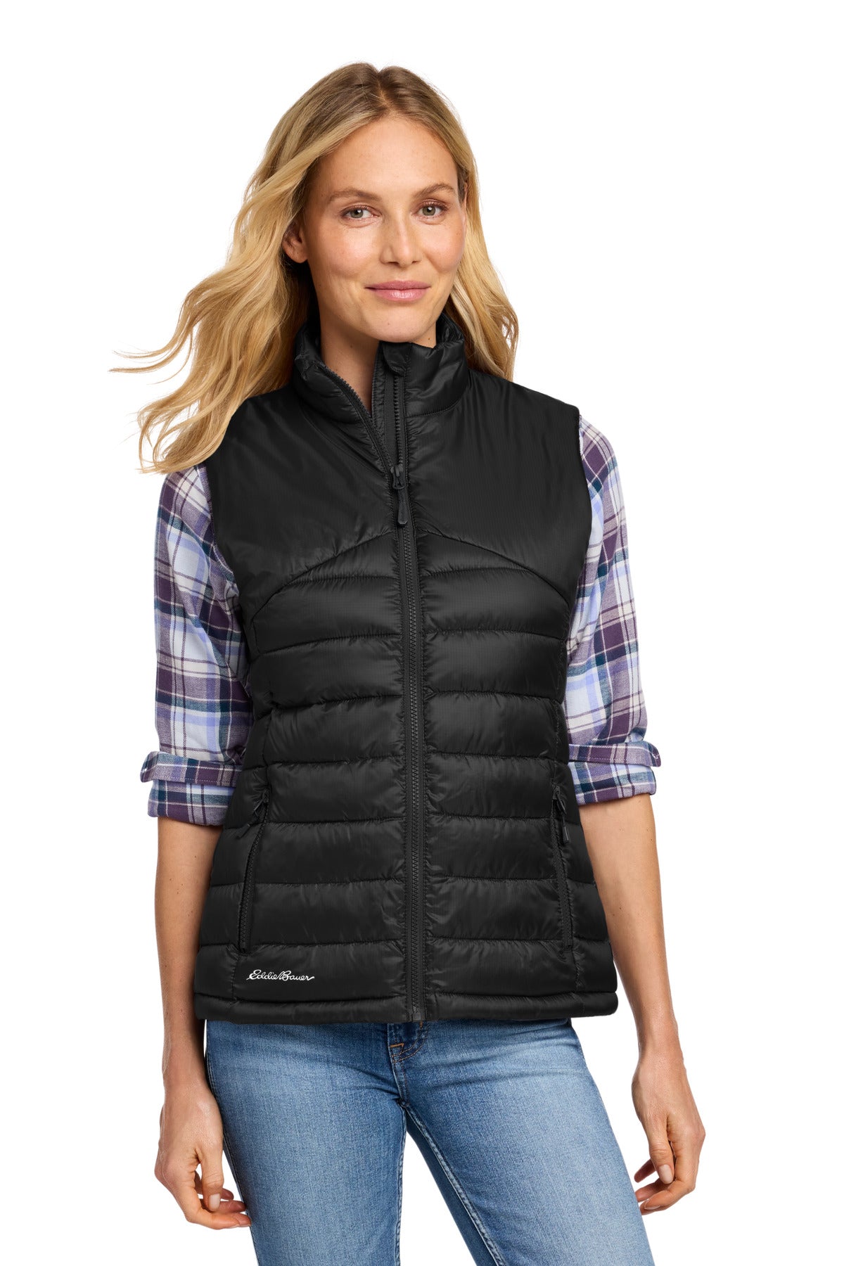 Front View of DeepBlack Eddie Bauer Women's Quilted Vest EB513 plain