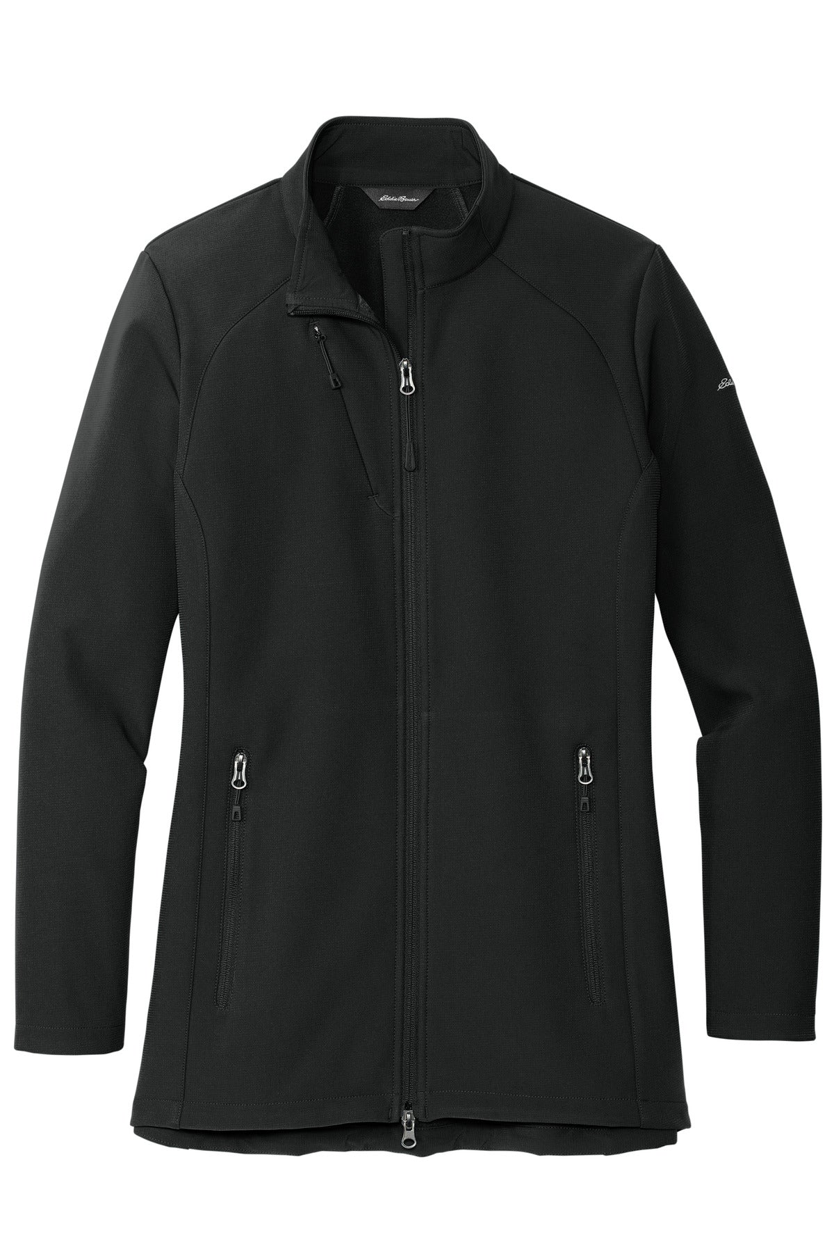 Front View of DeepBlack Eddie Bauer Women's Stretch Soft Shell Jacket EB545 plain