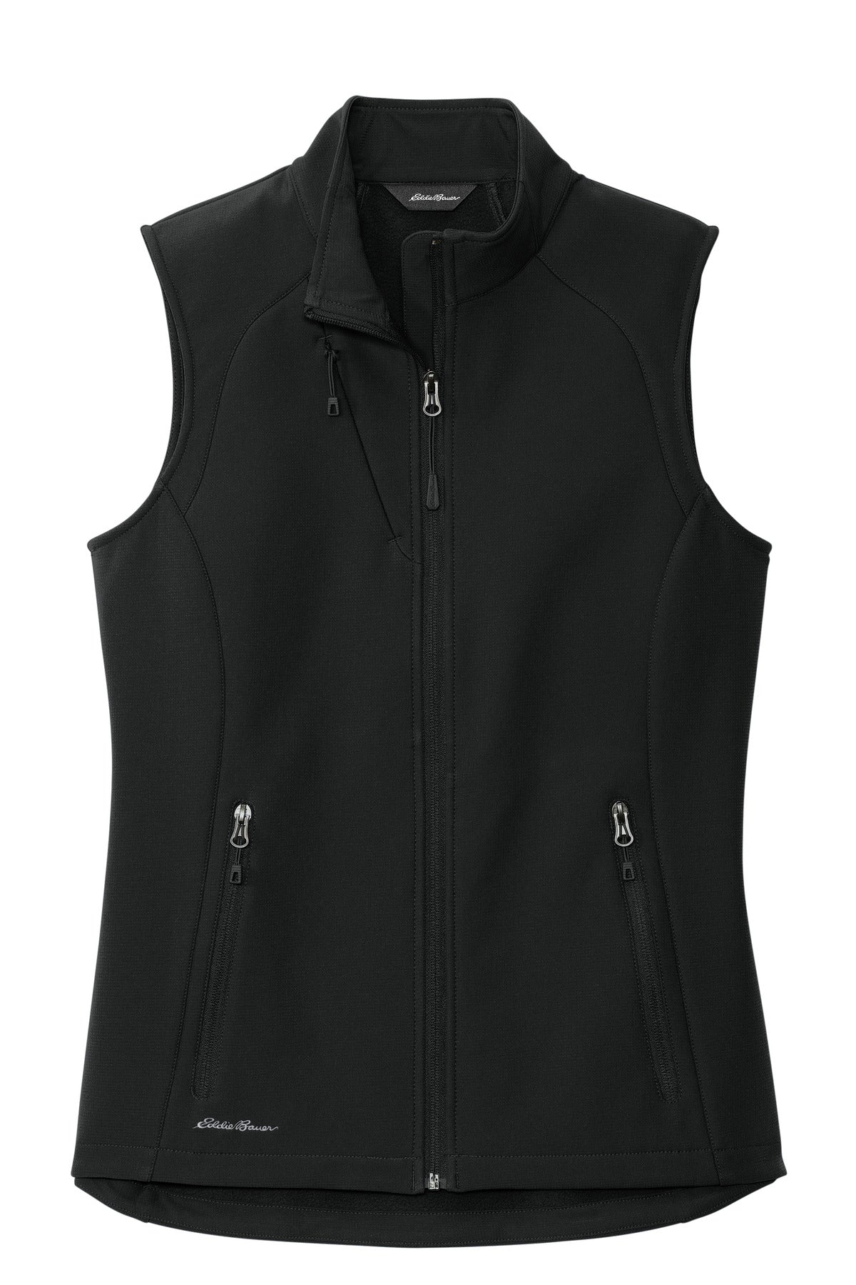Front View of DeepBlack Eddie Bauer Women's Stretch Soft Shell Vest EB547 plain