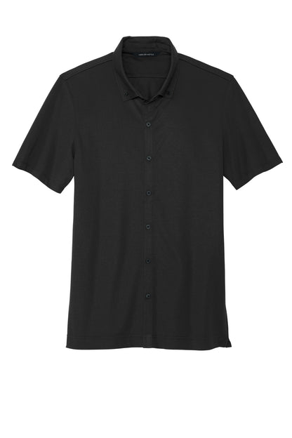 Front View of DeepBlack Mercer+Mettle Stretch Pique Full-Button Polo MM1006 plain