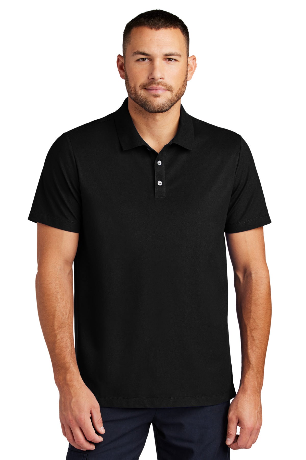 Front View of DeepBlack Mercer+Mettle Stretch Pique Polo MM1004 plain