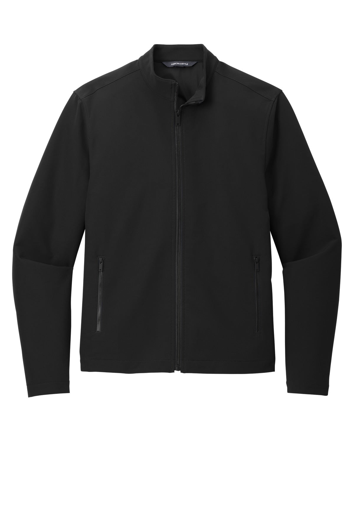 Front View of DeepBlack Mercer+Mettle Stretch Soft Shell Jacket MM7102 plain