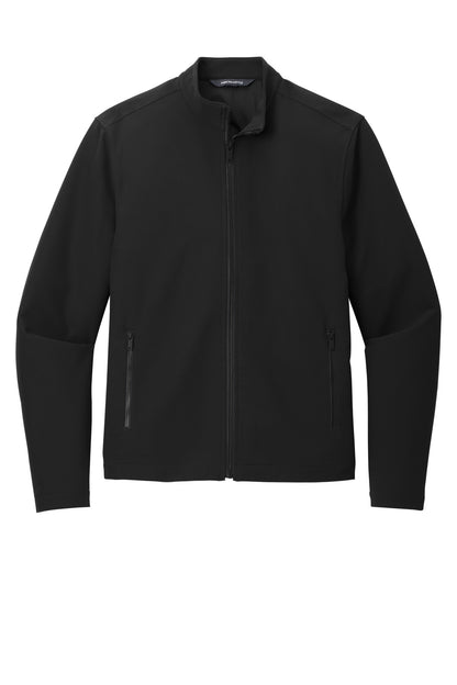Front View of DeepBlack Mercer+Mettle Stretch Soft Shell Jacket MM7102 plain