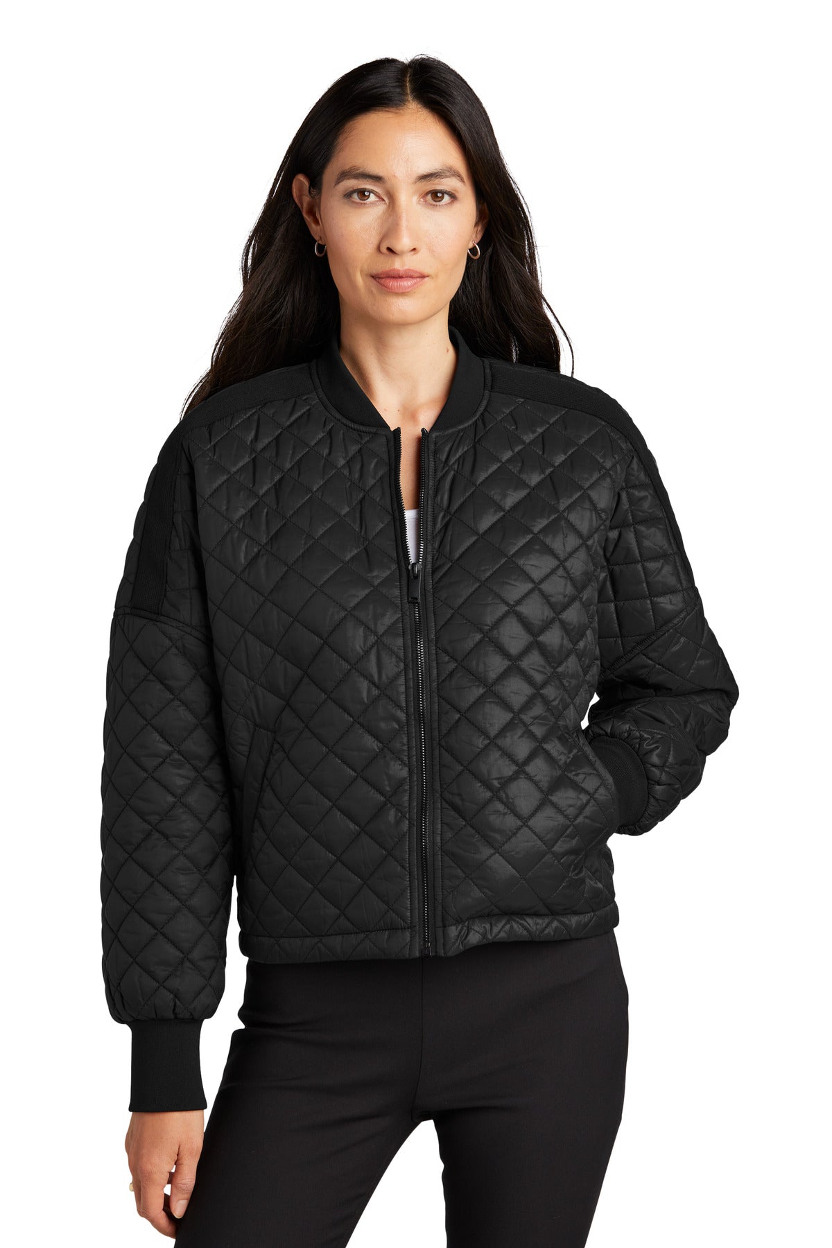 Front View of DeepBlack Mercer+Mettle Women's Boxy Quilted Jacket MM7201 plain