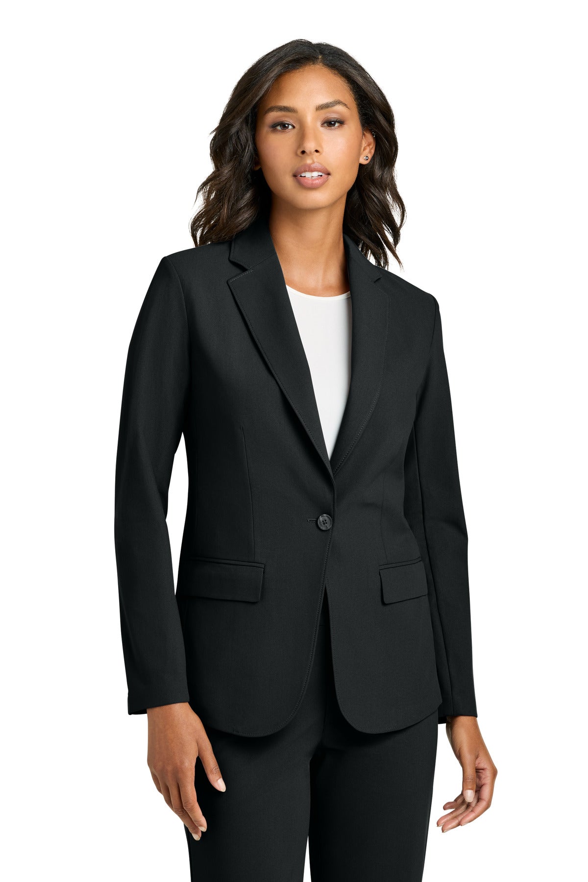 Front View of DeepBlack Mercer+Mettle Women's Capital Tech Blazer MM3033 plain