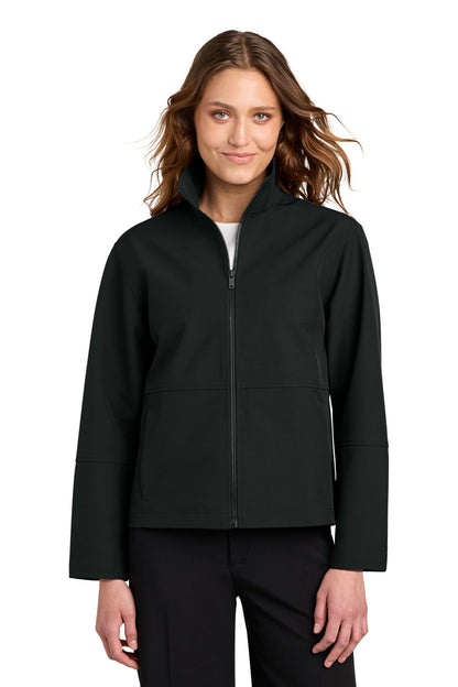Front View of DeepBlack Mercer+Mettle Women's Comfort Soft Shell Jacket MM7105 plain