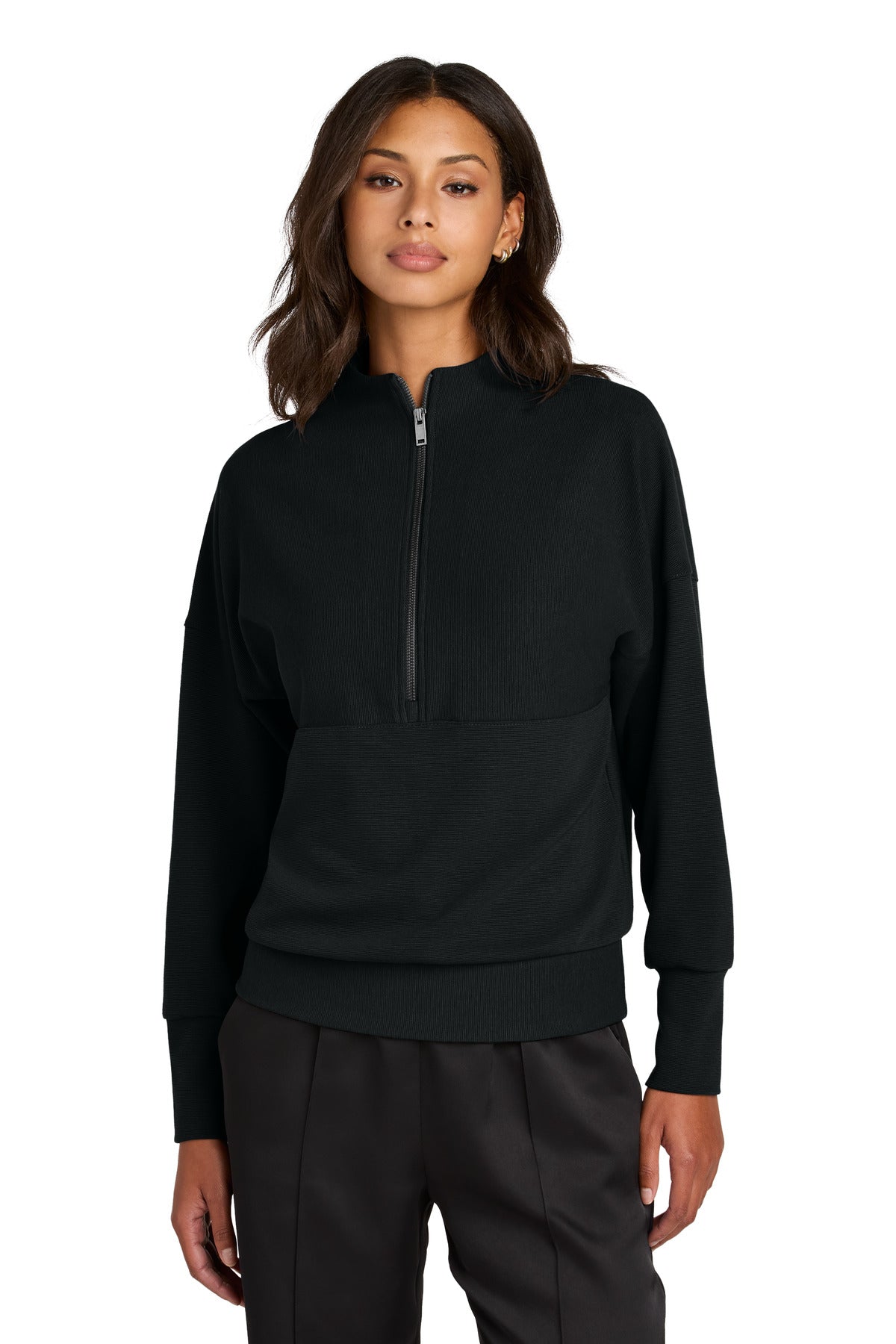 Front View of DeepBlack Mercer+Mettle Women's Linear Texture 1/4-Zip MM3041 plain