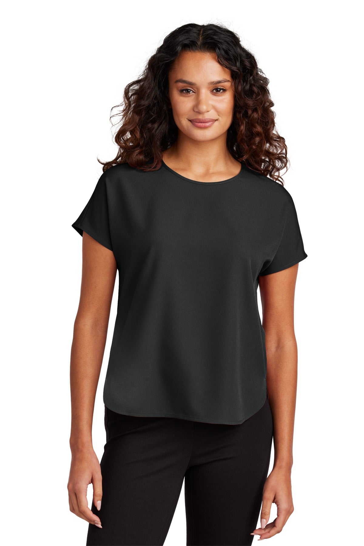 Front View of DeepBlack Mercer+Mettle Women's Stretch Crepe Crew MM2015 plain