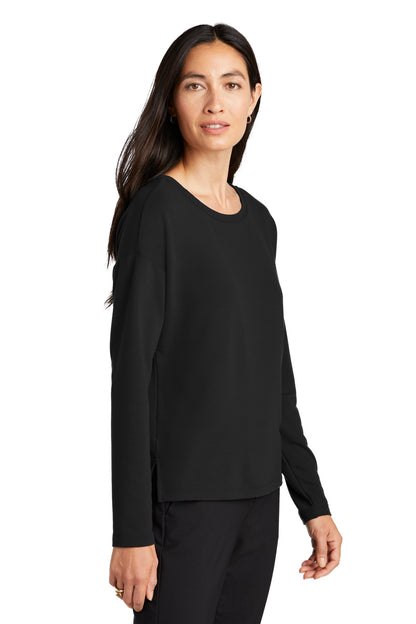 Front View of DeepBlack Mercer+Mettle Women's Stretch Drop Shoulder Pullover MM3013 plain