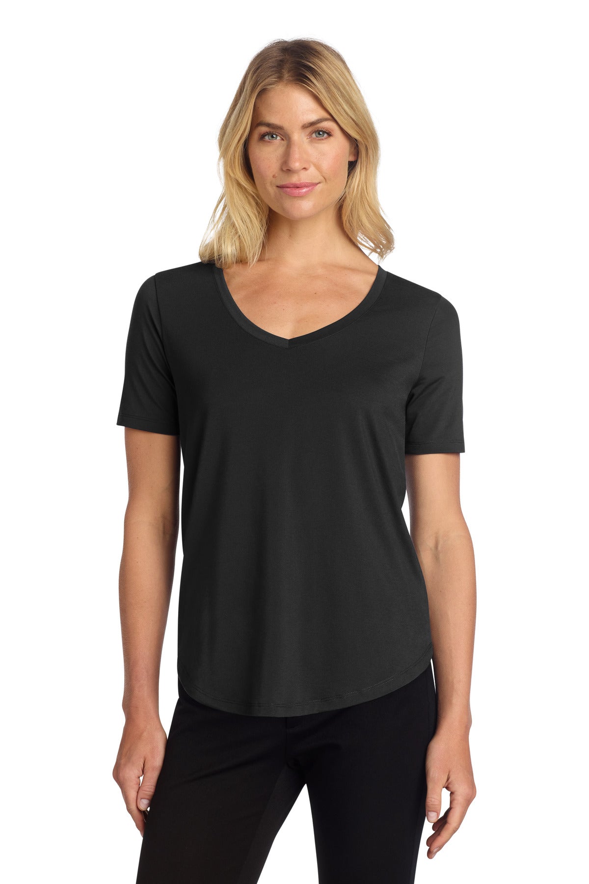 Front View of DeepBlack Mercer+Mettle Women's Stretch Jersey Relaxed Scoop MM1017 plain