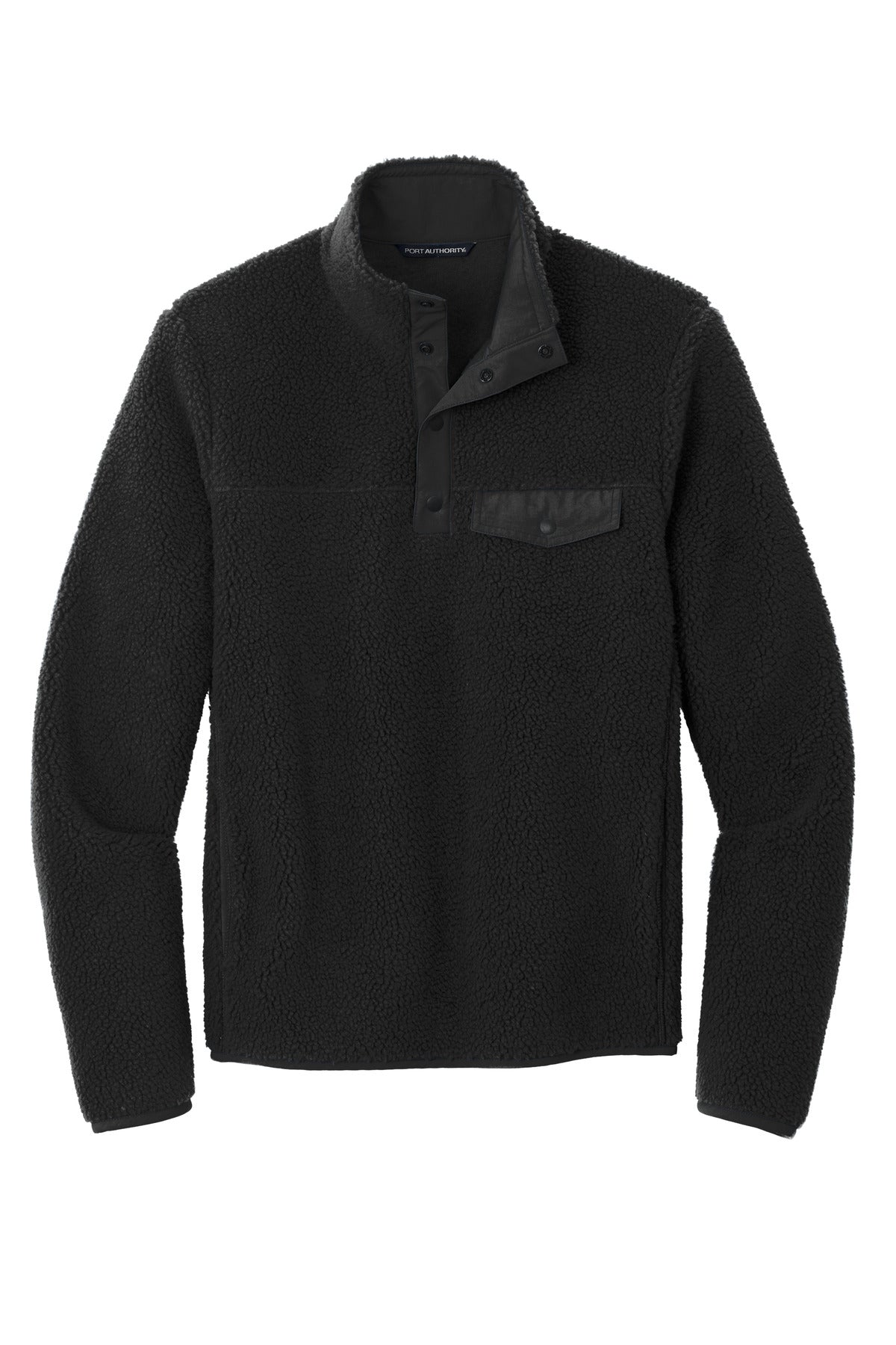 Front View of DeepBlack Port Authority Camp Fleece Snap Pullover F140 plain