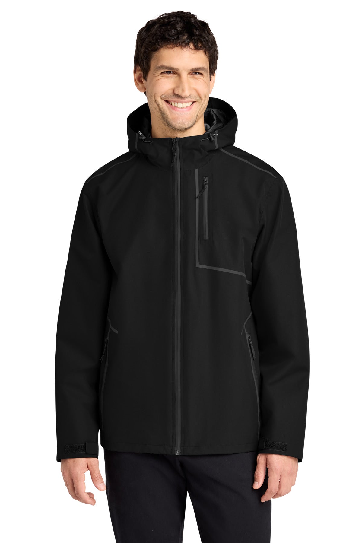 Front View of DeepBlack Port Authority Collective Tech Outer Shell Jacket J920 plain