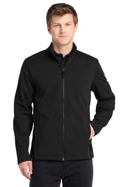 Front View of DeepBlack Port Authority Collective Tech Soft Shell Jacket J921 plain
