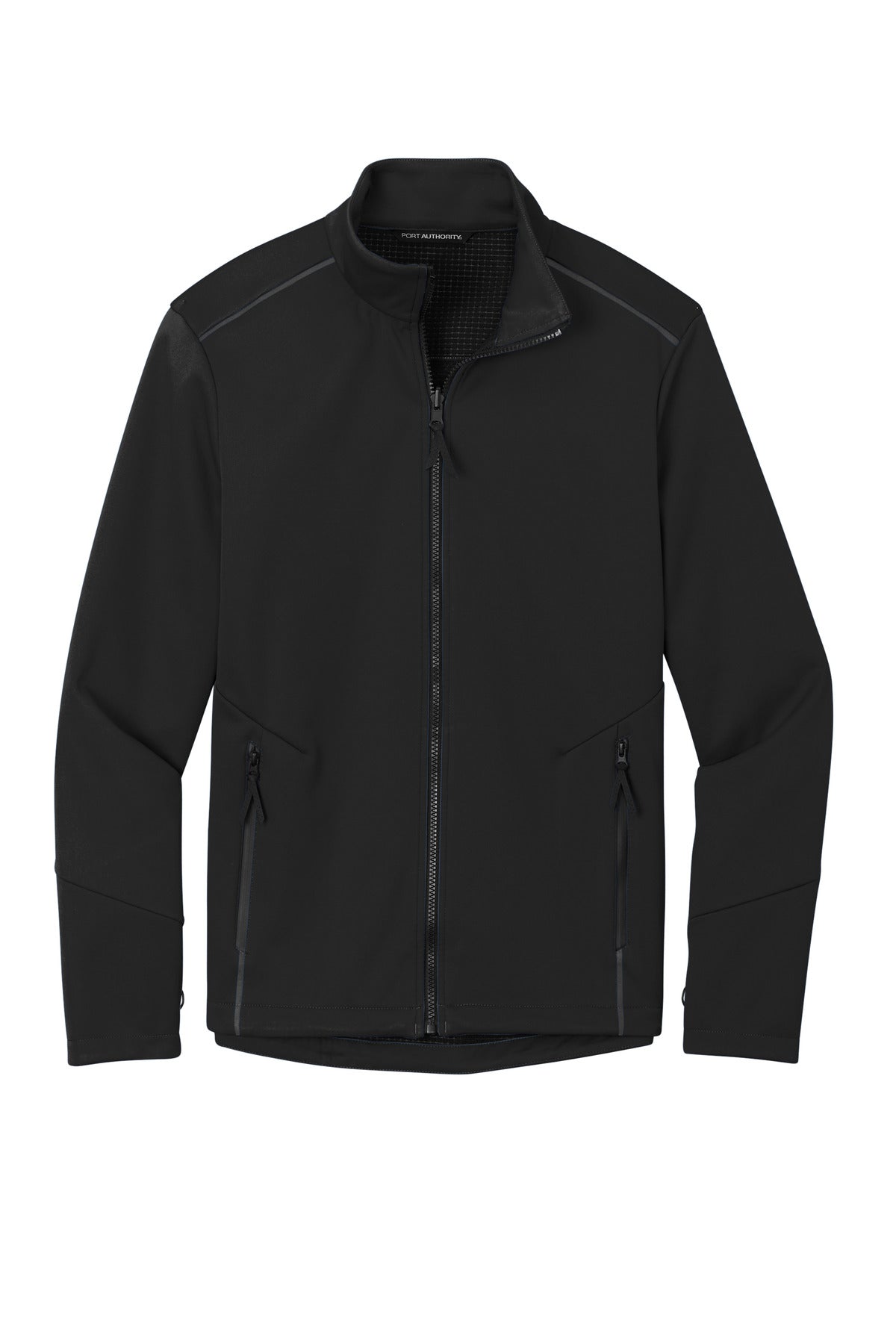 Front View of DeepBlack Port Authority Collective Tech Soft Shell Jacket J921 plain