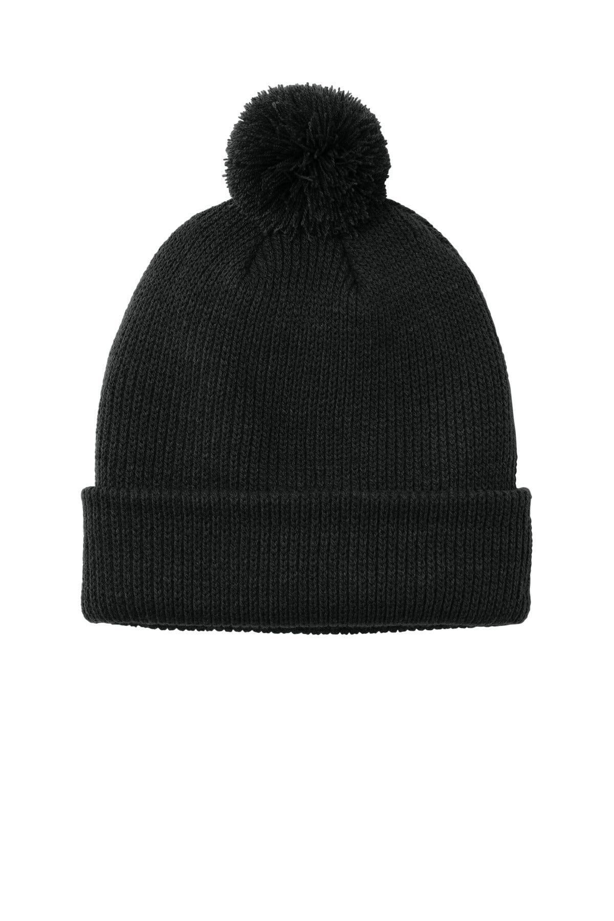 Front View of DeepBlack Port Authority Cozy Pom Beanie C978 plain