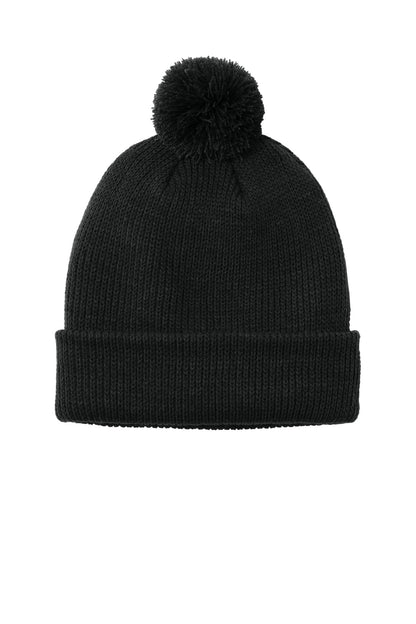 Front View of DeepBlack Port Authority Cozy Pom Beanie C978 plain