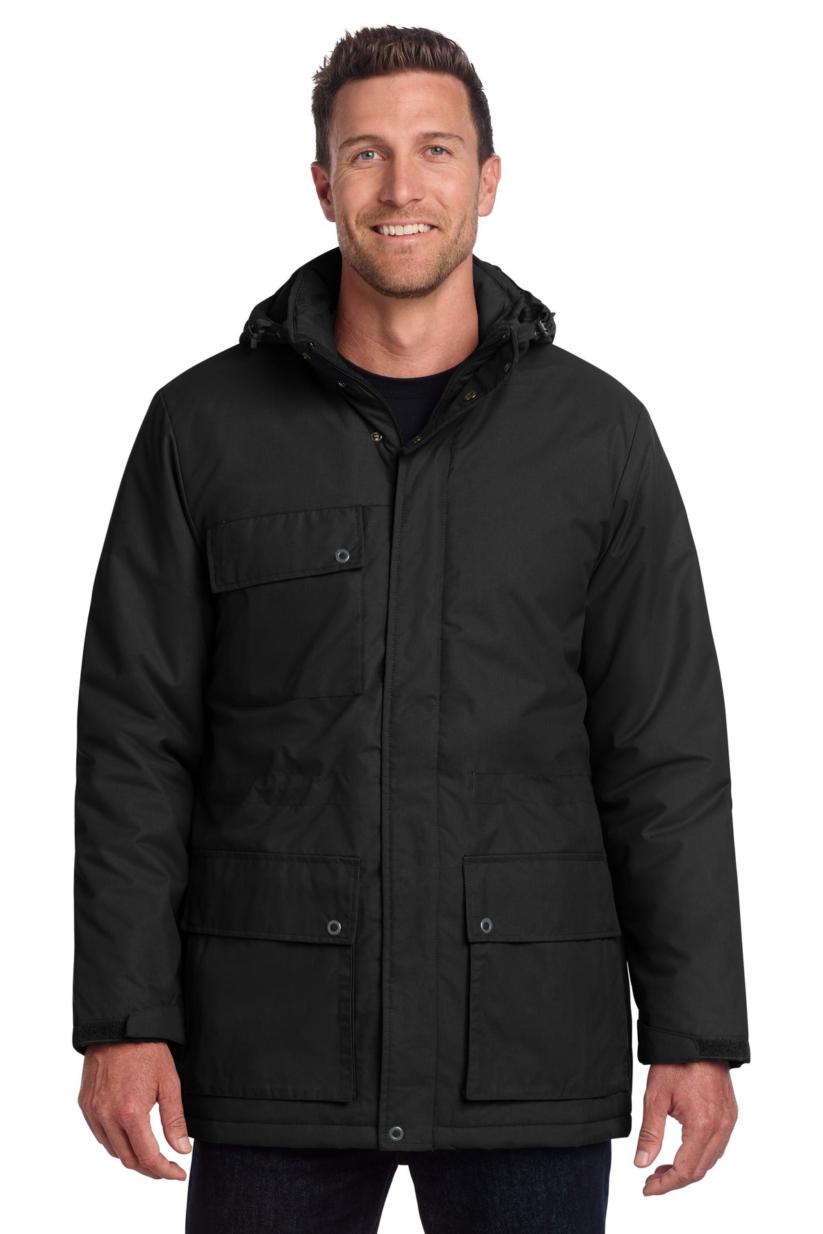 Front View of DeepBlack Port Authority Excursion Parka J599 plain