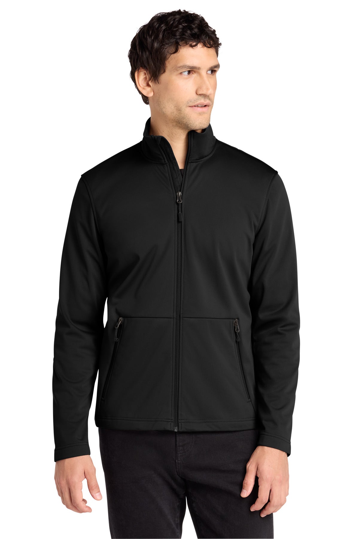 Front View of DeepBlack Port Authority Flexshell Jacket J617 plain