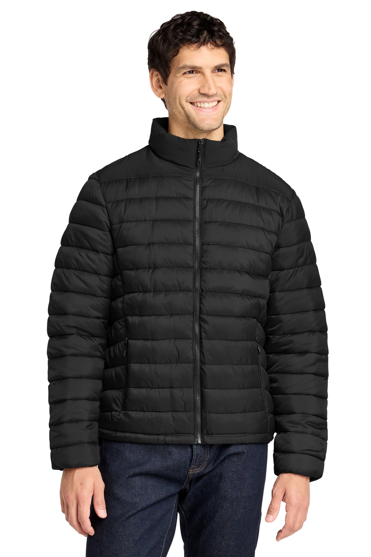Front View of DeepBlack Port Authority Horizon Puffy Jacket J364 plain