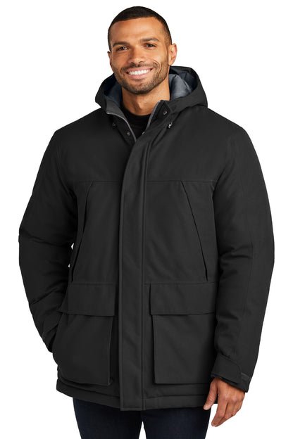 Front View of DeepBlack Port Authority Latitude Waterproof Heavyweight Parka J363 plain