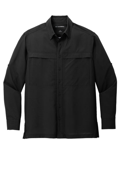 Front View of DeepBlack Port Authority Long Sleeve UV Daybreak Shirt W960 plain