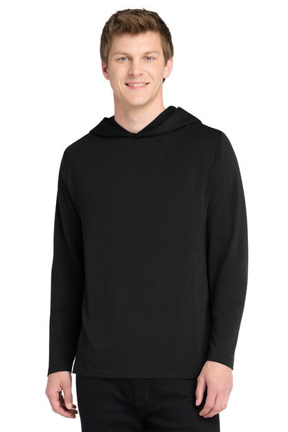 Front View of DeepBlack Port Authority Microterry Pullover Hoodie K826 plain
