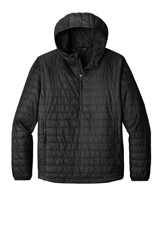 Front View of DeepBlack Port Authority Packable Puffy Anorak J855 plain