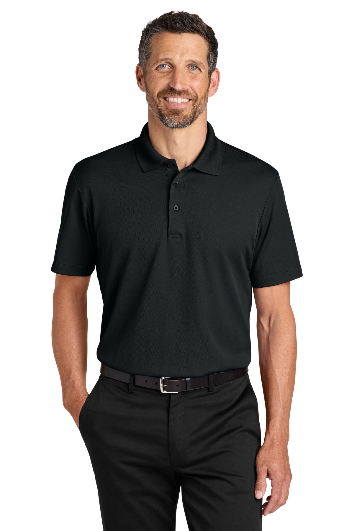 Front View of DeepBlack Port Authority Plaited Pique Polo K620 plain