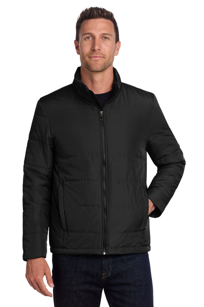 Front View of DeepBlack Port Authority Puffer Jacket J852 plain