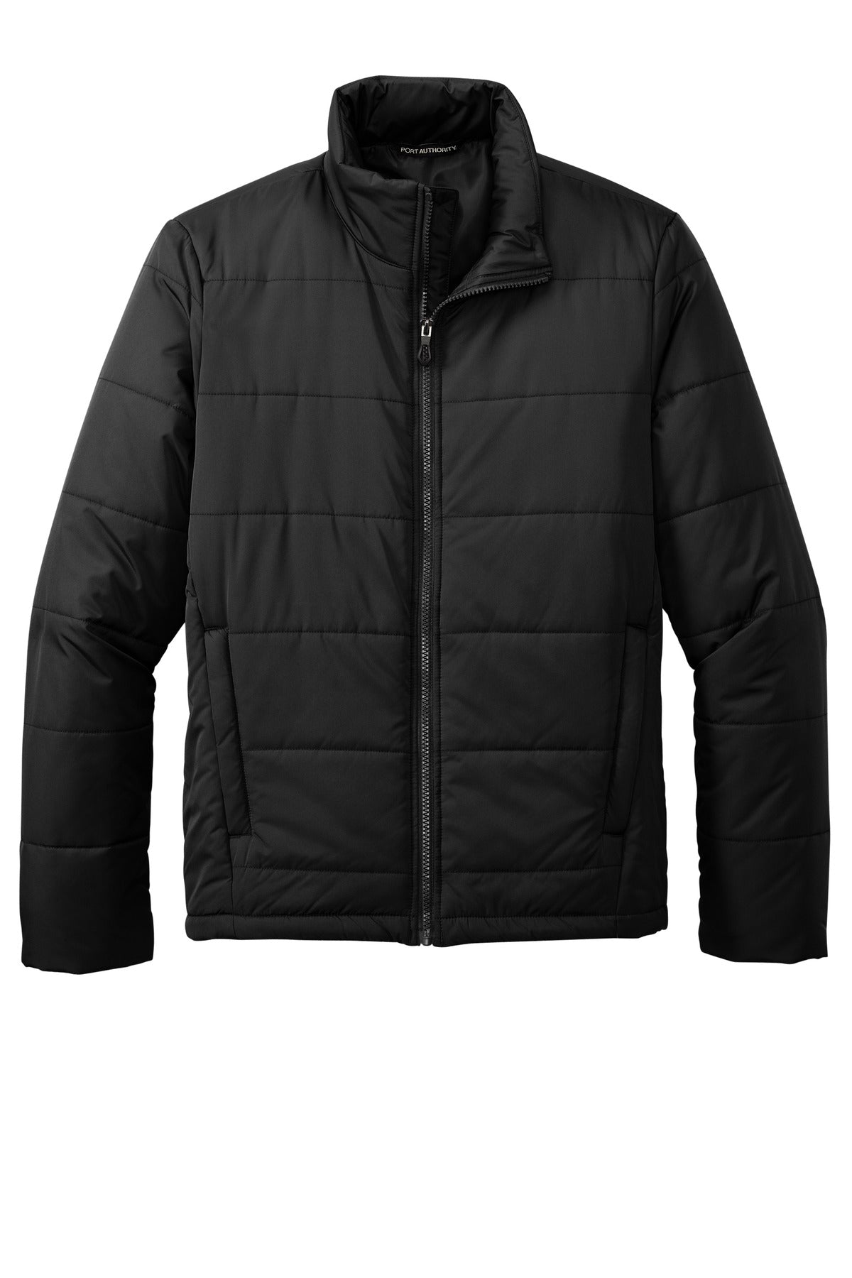 Front View of DeepBlack Port Authority Puffer Jacket J852 plain