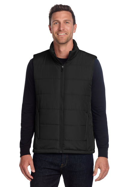 Front View of DeepBlack Port Authority Puffer Vest J853 plain