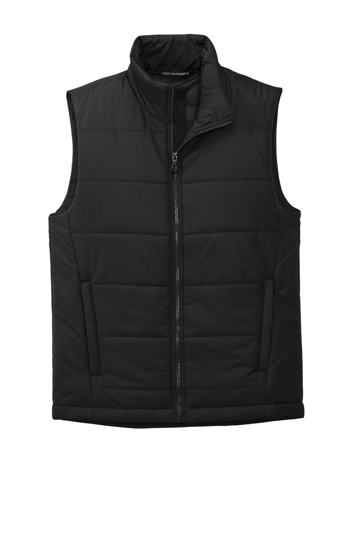 Front View of DeepBlack Port Authority Puffer Vest J853 plain