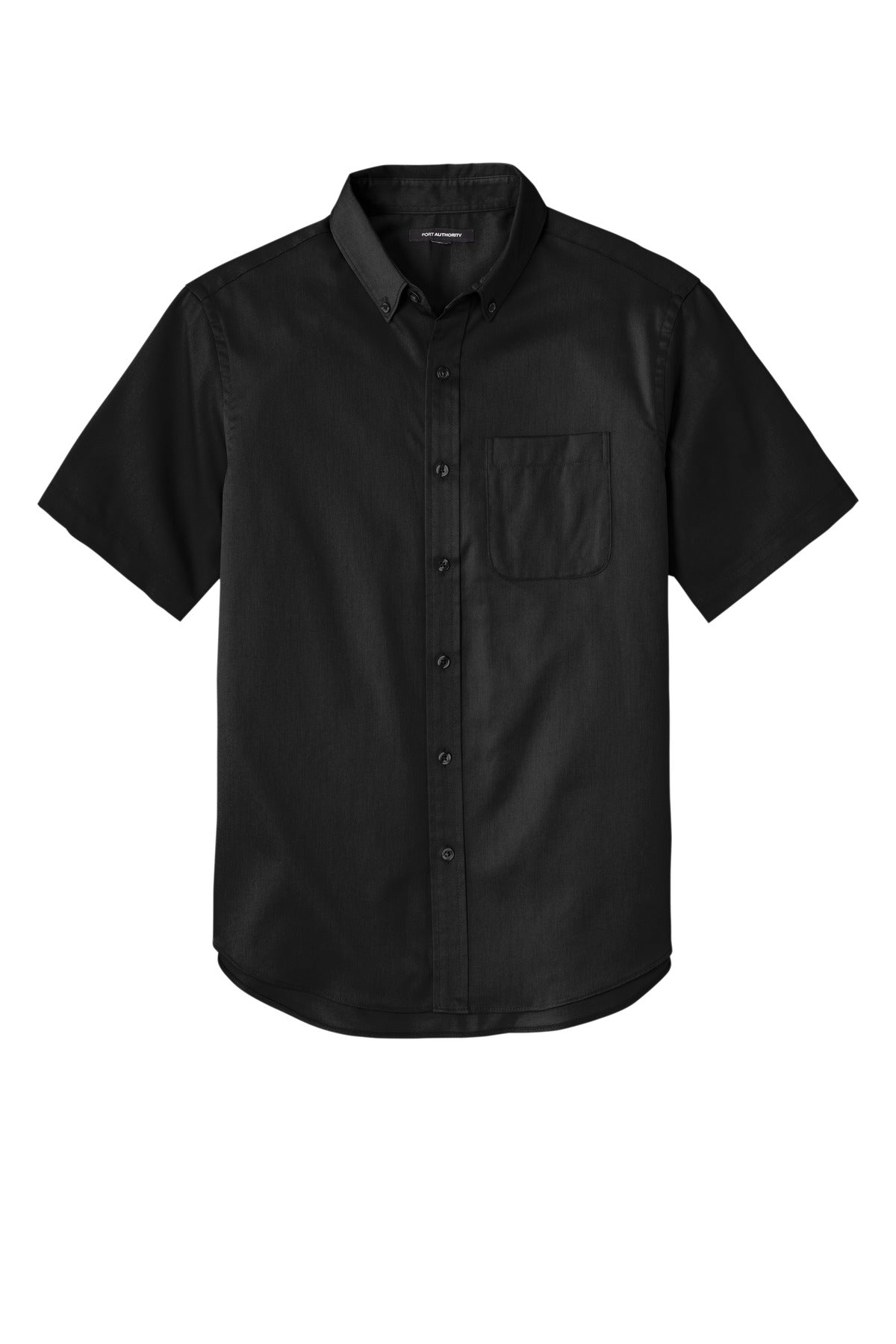 Front View of DeepBlack Port Authority Short Sleeve SuperPro React Twill Shirt. W809 plain