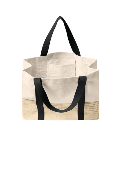 Front View of DeepBlack Port Authority Straw Market Tote BG450 plain