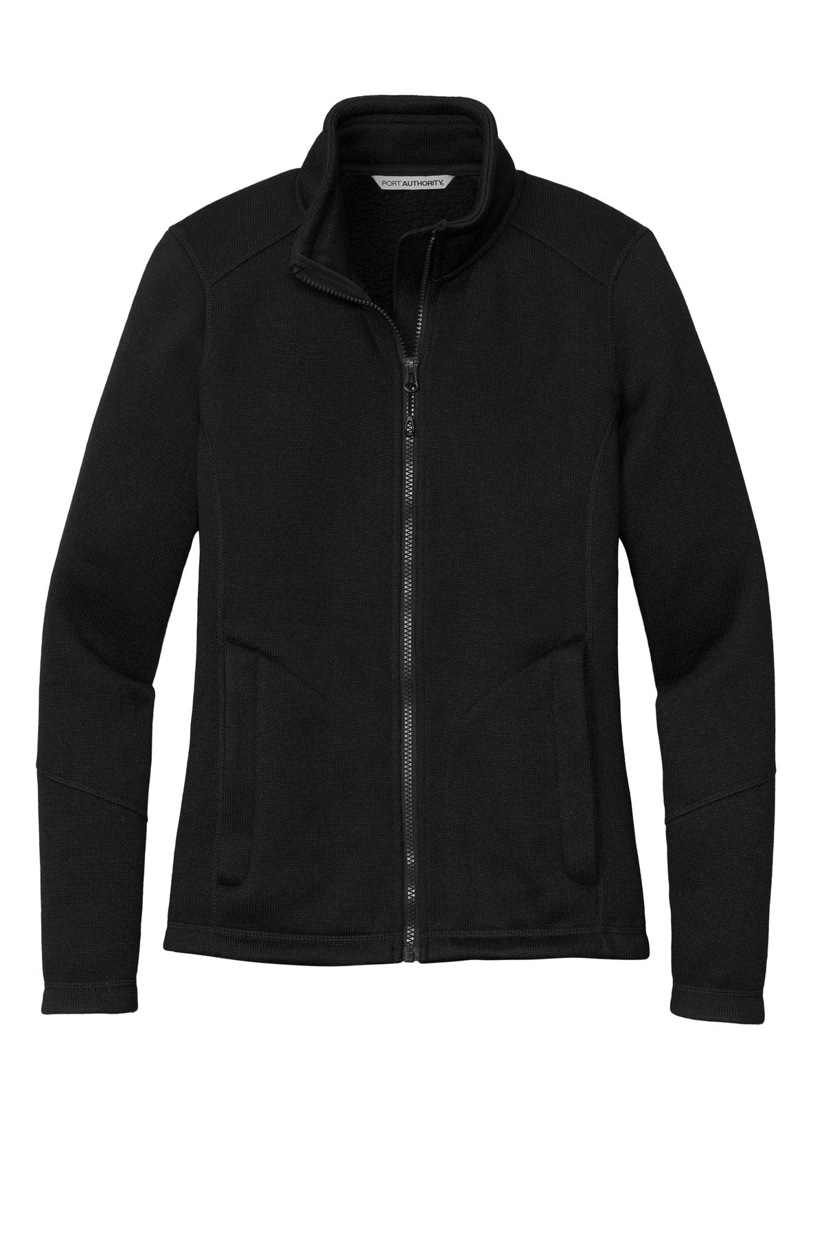 Front View of DeepBlack Port Authority Women's Arc Sweater Fleece Jacket L428 plain